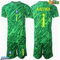 Brasil Alisson Becker #1 Keeper Hjemmedraktsett Barn Copa America 2024 Kortermet (+ Korte bukser)